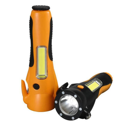 Emergency Magnetic COB Work Light With Car Hammer Tool orange magnetic COB flashlight with red beacon and car hammer functions