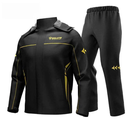 Outdoor Oxford Fabric Motorcycle Rain Suit With Detachable Hood black yellow two-piece waterproof jacket and pants for riders