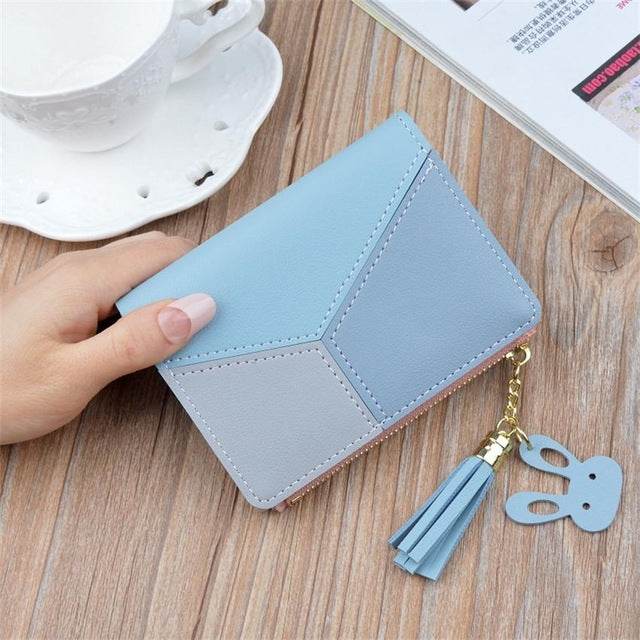 Short Leather Women Zipper Purse Panelled Wallets Trendy Design