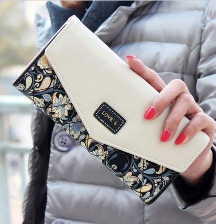 Long Leather Floral Pattern Wallets Coin Purses Money Bag for Women