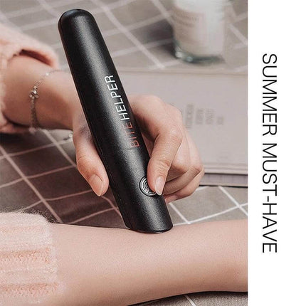 Mosquito Itch Bite Helper Relief Pen For Child And Adult - compact drug-free heat and vibration itch relief device shown in hand using metal tip
