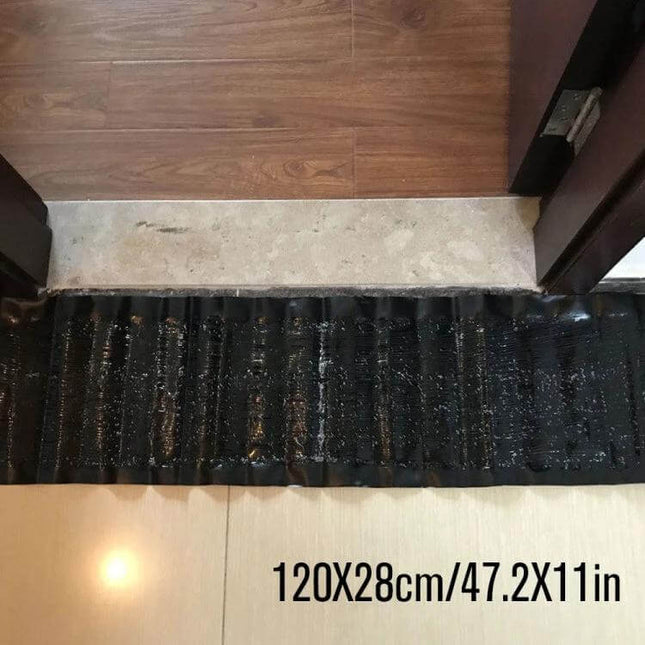 Mouse Glue Trap Board 120cm Long Black for Mice Pest Control 2 Pack placed along doorway, long black adhesive PU board for capturing mice in tight spaces