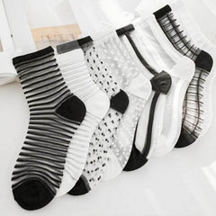 Lot de 10 paires de chaussettes transparentes extensibles en fibre de maille et dentelle attrayantes