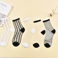 Chic Sheer Lace Mesh Stretch Socks - 10 Pairs for Women