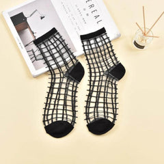 Chic Sheer Lace Mesh Stretch Socks - 10 Pairs for Women