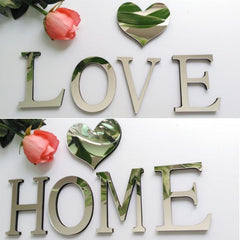 2 piezas de decoración del hogar con personalidad creativa, letras en inglés, espejo acrílico 3D, pegatinas de pared DIY