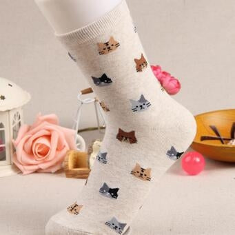 Calcetines de algodón con dibujos de animales de gato para mujer