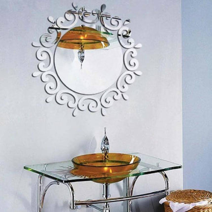 Flower Vine Mirror Wall Sticker Gold For Living Room Decor - decorative round gold mirror sticker over bathroom vanity