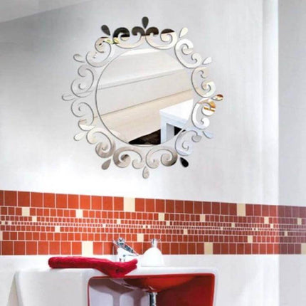 Flower Vine Mirror Wall Sticker Gold For Living Room Decor - round decorative mirror sticker above bathroom sink