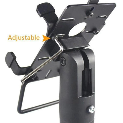 Adjustable Metal Stand for Securing POS Machines on Counters showing 270° rotation and 75° tilt for stable countertop mounting