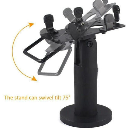 Adjustable Metal Stand for Securing POS Machines on Counters showing 270° rotation and 75° tilt for stable countertop mounting