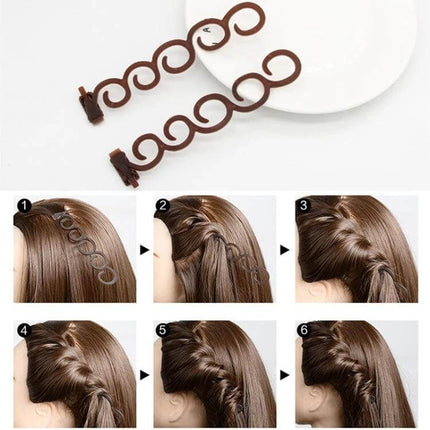 Aleekit Elegance Hair Clip Flower Braider For Braids Black 13.5x2.5cm - black floral braid clip demonstrating step-by-step use