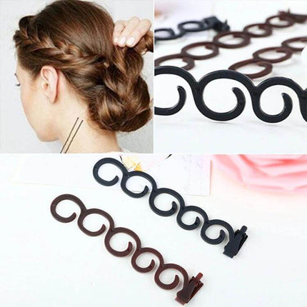 Aleekit Elegance Hair Clip Flower Braider For Braids Black 13.5x2.5cm - black decorative flower braider clip shown on braided updo