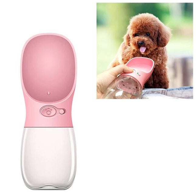 Convenient Water Dispenser for Pets on Outdoor Trips - pink portable squeeze bottle with attached bowl for dog hydration