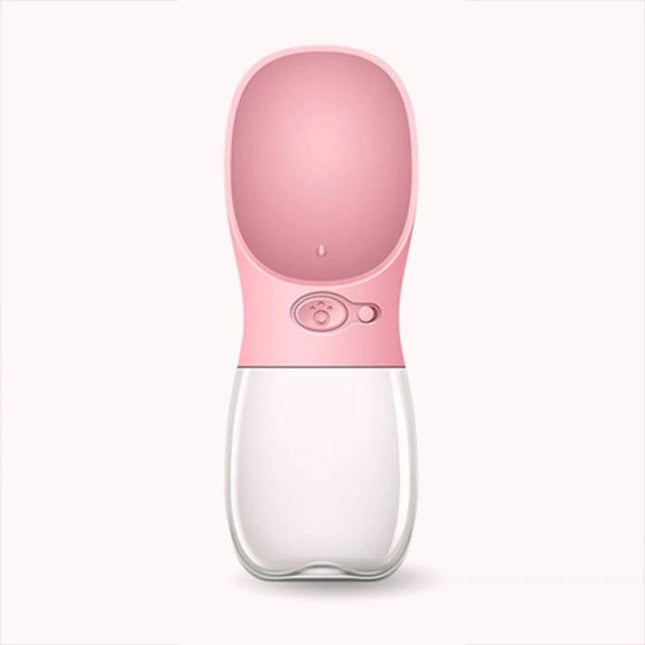Convenient Water Dispenser for Pets on Outdoor Trips - pink portable squeeze bottle with attached bowl for walks and hikes