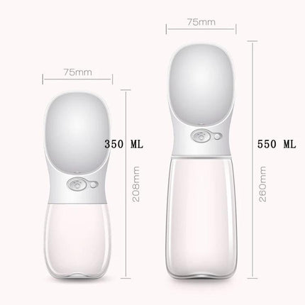 Convenient Water Dispenser for Pets on Outdoor Trips — portable 350ml and 550ml squeeze bottle with attached bowl, spill‑minimizing design