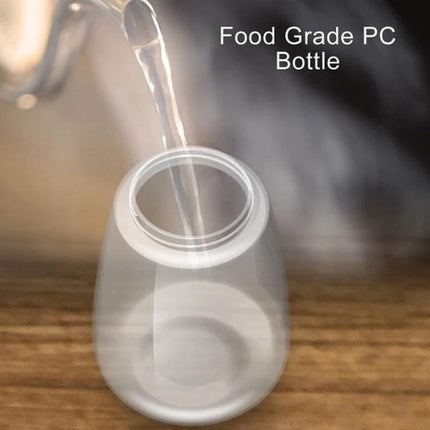 Convenient Water Dispenser for Pets on Outdoor Trips, clear food-grade PC bottle pouring water into attached bowl for hiking and park use