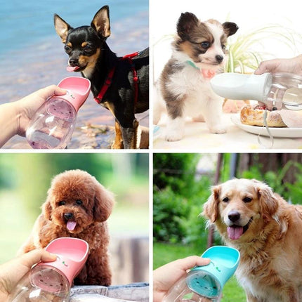 Convenient Water Dispenser for Pets on Outdoor Trips - portable squeeze bottle with attached bowl for dogs during walks, hikes, park outings