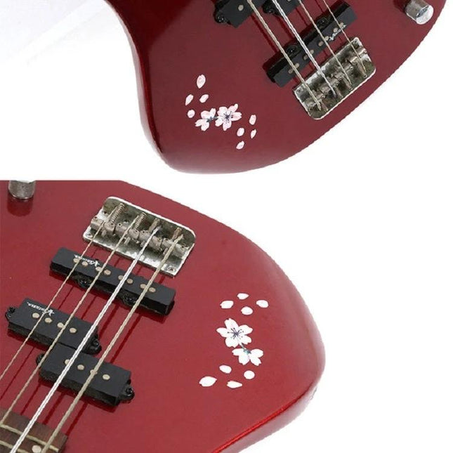 Cherry Blossom Stickers for Daily Guitar Customization on red electric bass showing delicate white floral decals