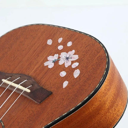 Cherry Blossom Stickers for Daily Guitar Customization applied to wooden guitar body with delicate pink flower decals