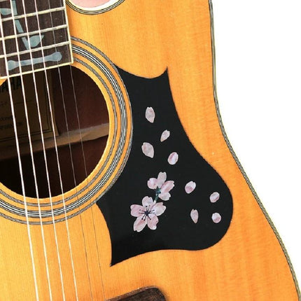 Cherry Blossom Stickers for Daily Guitar Customization applied to acoustic guitar pickguard with delicate pink flower decals