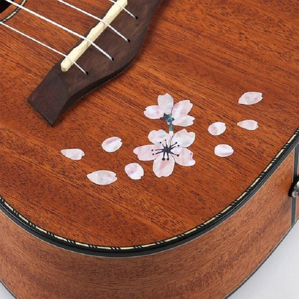 Cherry Blossom Stickers for Daily Guitar Customization on mahogany acoustic body with scattered sakura petals
