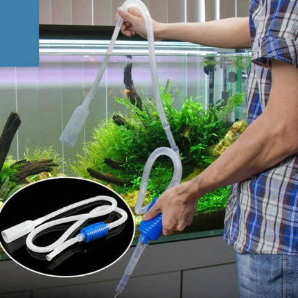 Aquarium Water Change Tube 1.6m for Easy Water Changes - blue squeeze bulb siphon tube drains water and rinses gravel without stressing fish
