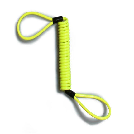 Motorcycle Disc Lock Reminder Cable For Theft Protection - high-visibility coiled yellow cord with loops to connect disc lock and handgrip