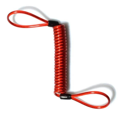 Motorcycle Disc Lock Reminder Cable For Theft Protection - red coiled reminder cable with loops to attach disc lock and handlebar