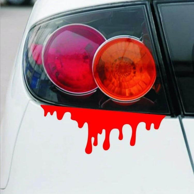 Reflective Red Blood Design Car Stickers for Vehicles applied near taillight — pack of 10 reflective 14x5cm decals for visibility and edgy vehicle styling