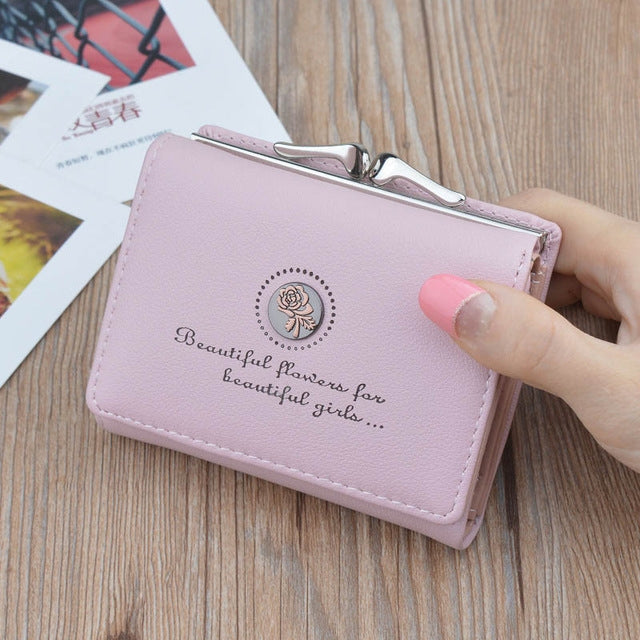 Simple Mini Vintage Flowers Short Women's Folding Wallet Coin Purse