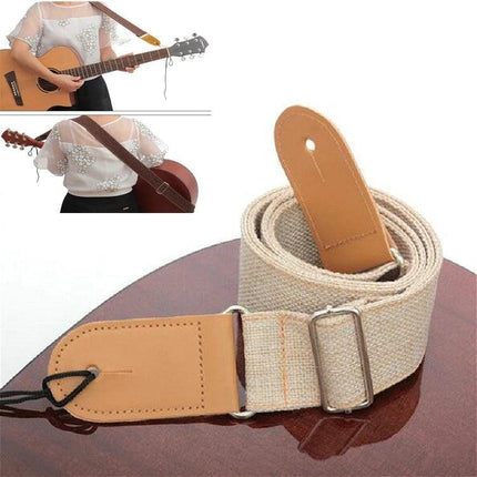 Comfortable Cotton Linen Strap for Everyday Guitar Sessions - natural cotton linen adjustable guitar strap with leather ends