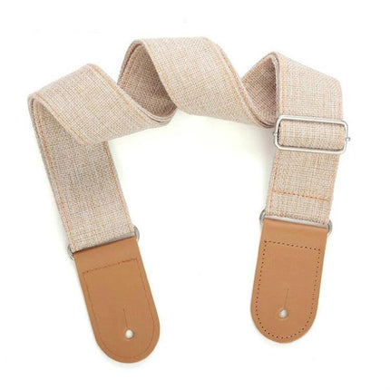 Comfortable Cotton Linen Strap for Everyday Guitar Sessions beige linen strap with leather ends adjustable metal buckle
