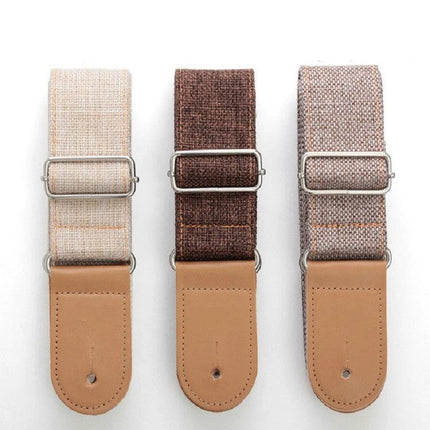 Comfortable Cotton Linen Strap for Everyday Guitar Sessions in three natural tones with leather ends and metal adjuster