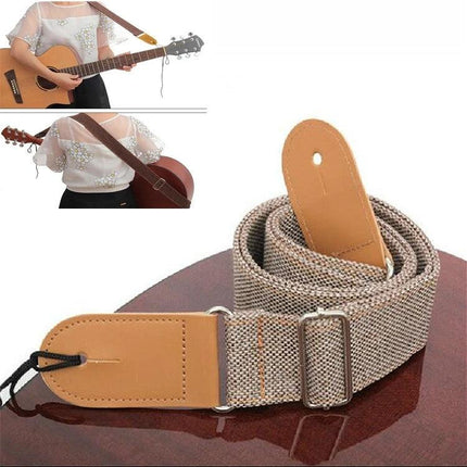 Comfortable Cotton Linen Strap for Everyday Guitar Sessions cotton-linen adjustable guitar strap with leather ends and metal buckle