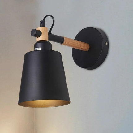 Versatile Wall Lamp for Home Lighting in Living Spaces - black iron and wood wall sconce for living room or bedside reading, focused light up to 5 sqm