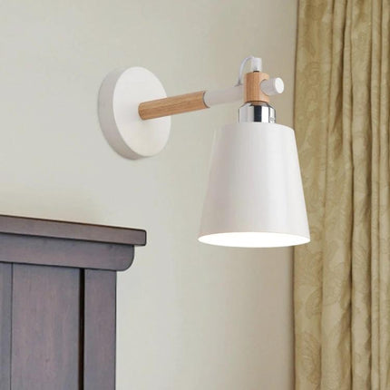 Versatile Wall Lamp for Home Lighting in Living Spaces - white iron and wood bedside wall lamp providing focused reading light