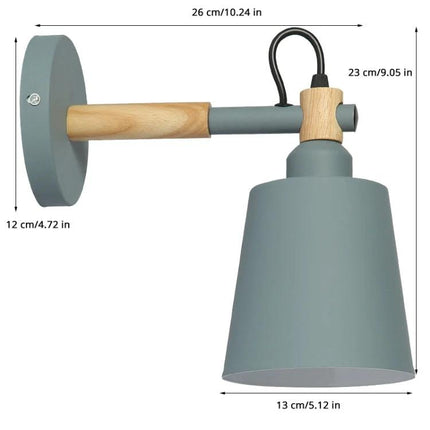 Versatile Wall Lamp for Home Lighting in Living Spaces — gray iron and wood wall sconce with adjustable shade, ideal for living room artwork or bedside reading