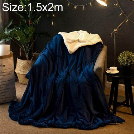 Winter Sofa Blanket Coral For Home And Office Cozy navy blue plush polyester flannel rectangle draped on armchair providing lightweight warmth