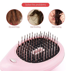 Mini Ionic Electric Hair Straightening Brush with Anti-Static Massage Feature