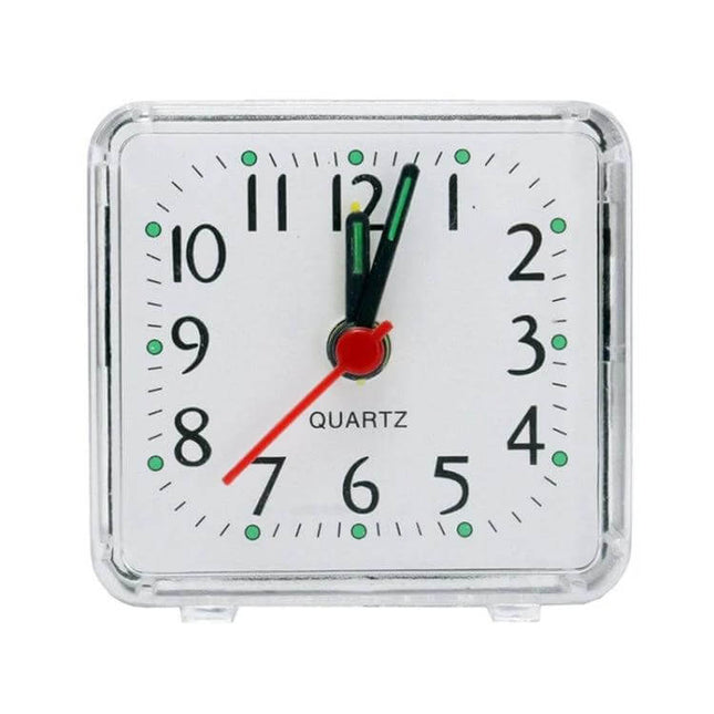 Square Alarm Clock With Transparent Case For Bedside And Office compact silent quartz bedside alarm clock with clear ABS case