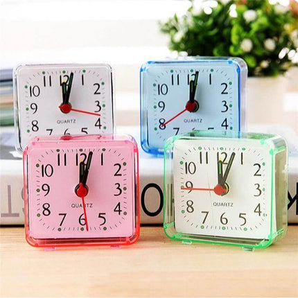 Square Alarm Clock With Transparent Case For Bedside And Office - compact silent quartz bedside clock in pink, green, blue, clear