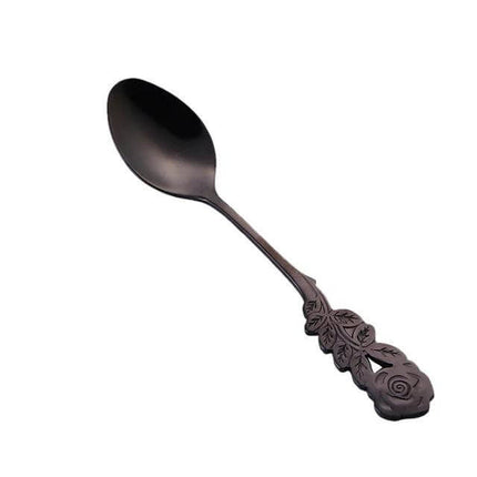 Rose Flower Coffee Spoon For Everyday Use At Home Kitchen - 13.1cm stainless steel rose-motif stirring spoon, rust-resistant for coffee, sugar, cream