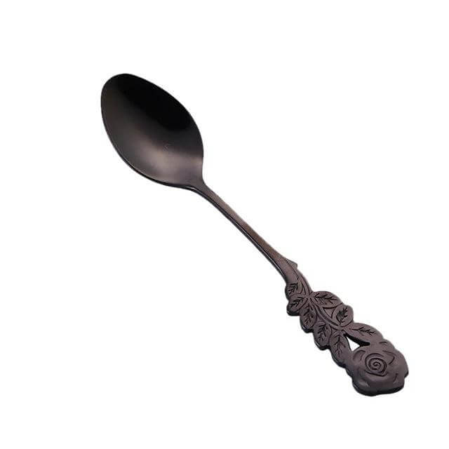 Rose Flower Coffee Spoon For Everyday Use At Home Kitchen - 13.1cm stainless steel rose-motif stirring spoon, rust-resistant for coffee, sugar, cream