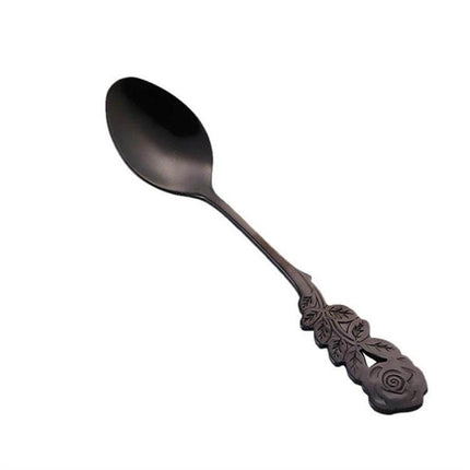 Rose Flower Coffee Spoon For Everyday Use At Home Kitchen - 13.1cm stainless steel rose-motif stirring and measuring spoon, rust-resistant