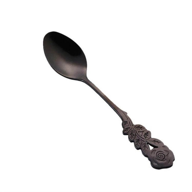Rose Flower Coffee Spoon For Everyday Use At Home Kitchen - 13.1cm stainless steel rose-motif stirring and measuring spoon, rust-resistant