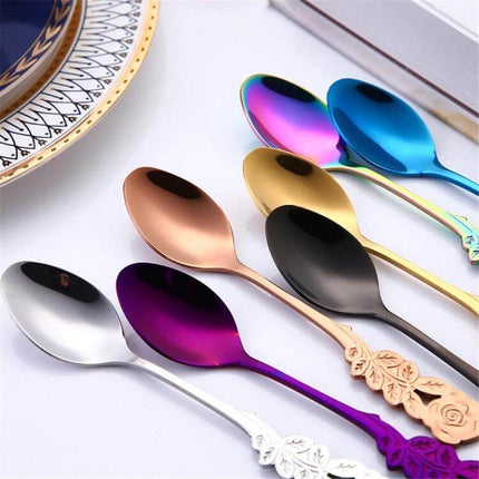 Rose Flower Coffee Spoon For Everyday Use At Home Kitchen - 13.1cm stainless steel rose-motif spoon, rust-resistant for stirring coffee and measuring sugar