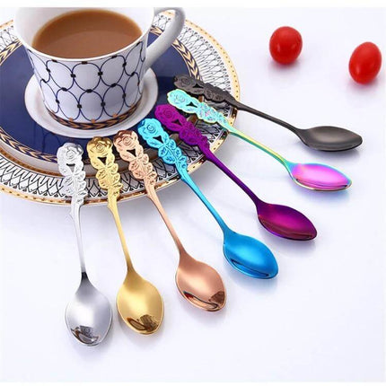 Rose Flower Coffee Spoon For Everyday Use At Home Kitchen - stainless steel rose-motif coffee spoons 13.1 cm, rust-resistant, ideal for stirring and measuring at home or café