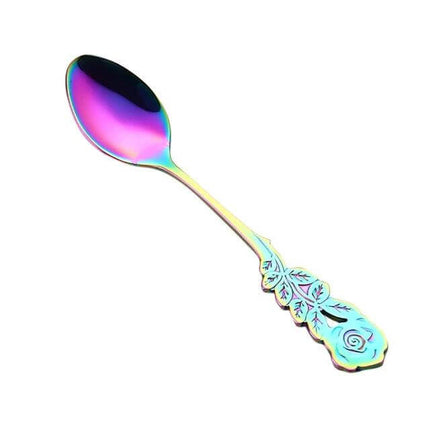 Rose Flower Coffee Spoon For Everyday Use At Home Kitchen - iridescent stainless steel 13.1cm rose-handle coffee spoon for stirring and measuring