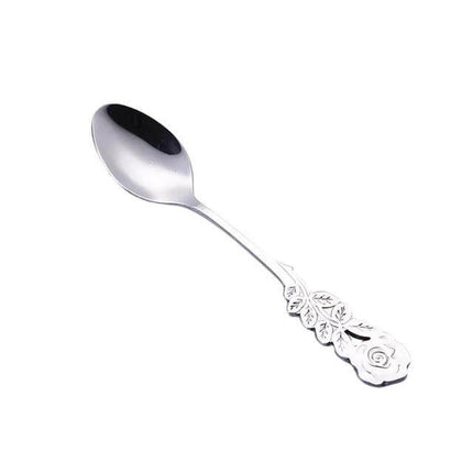 Rose Flower Coffee Spoon For Everyday Use At Home Kitchen - 13.1cm stainless steel rose-motif teaspoon, rust-resistant for stirring coffee and measuring sugar